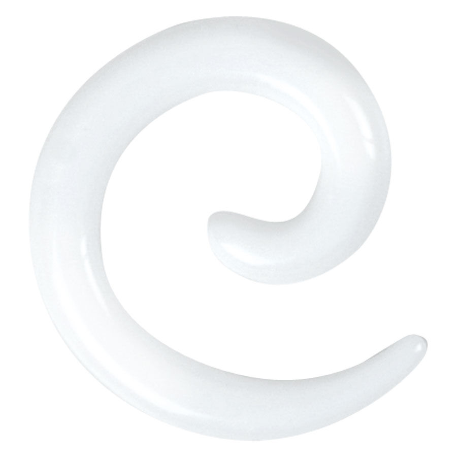 Spirale dilatatore in acrilico bianco su sfondo neutro a forma di spirale