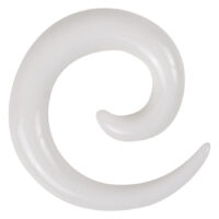 Spirale dilatatore bianca e lucida in acrilico su sfondo neutro
