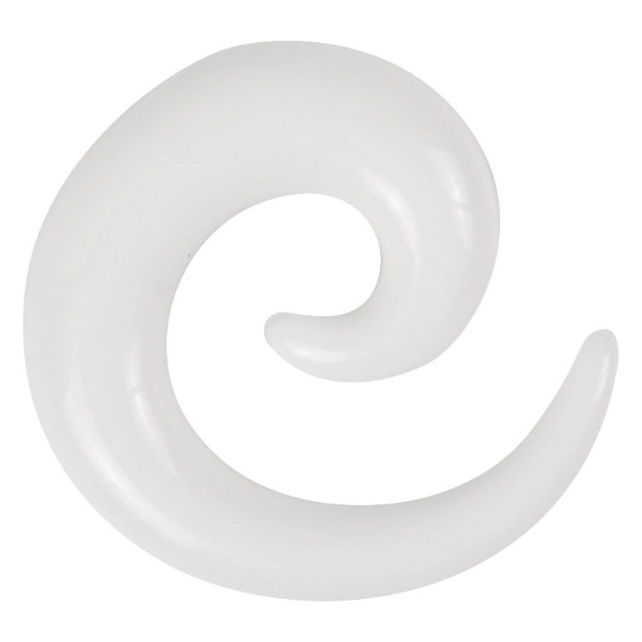 Spirale dilatatore in acrilico bianco su sfondo bianco