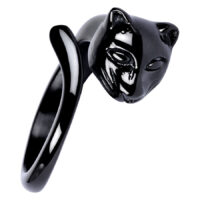 Anello nero con testa di gatto selvatico in acciaio chirurgico