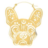 Bulldog Hoops - Orecchino in metallo dorato Orecchino Bulldog dorato in acciaio chirurgico con chiusura a scatto su sfondo bianco
