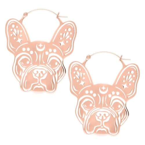 Orecchini Bulldog in oro rosa con chiusura a scatto su sfondo bianco