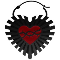 Orecchini neri a forma di cuore con design a filo spinato su sfondo bianco