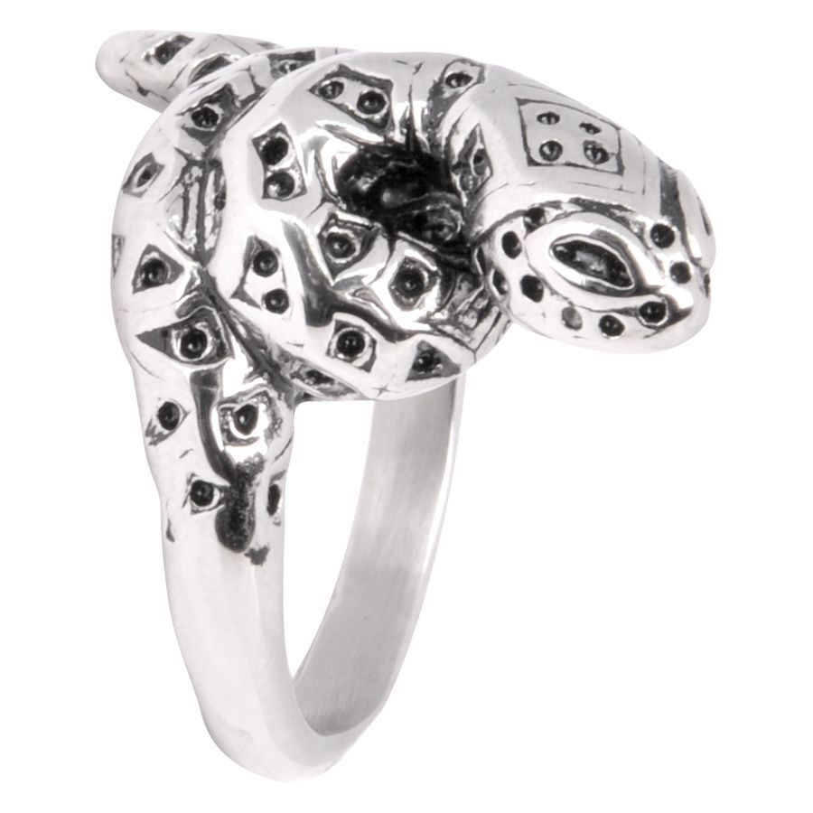 Anello a serpente in argento in acciaio chirurgico 316L, misura 17,0 mm, su sfondo bianco