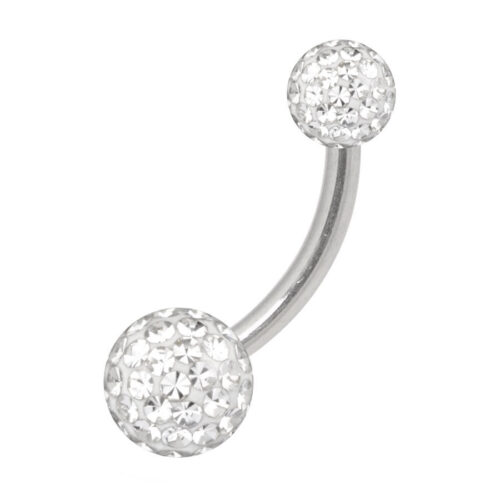 Bananabell in titanio argentato con cristalli chiari, sfere 4mm/6mm