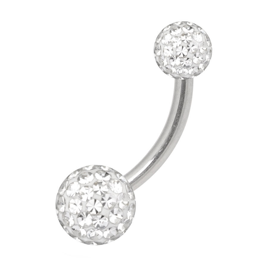 Bananabell in titanio argentato con cristalli chiari, sfere 4mm/6mm