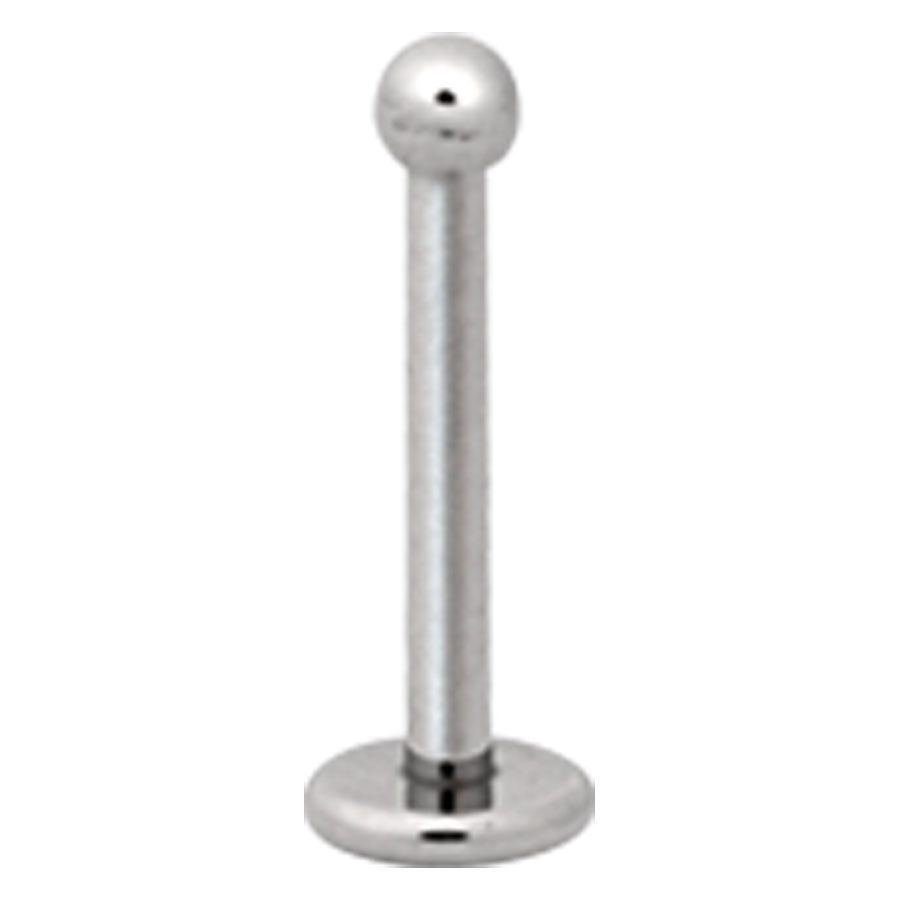 Labret piercing in titanio argento con sfera su sfondo bianco