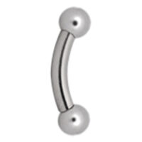 Banana piercing per ombelico in argento titanio con due sfere su sfondo bianco