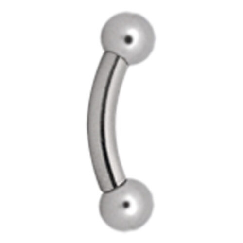 Banana piercing per ombelico in argento titanio con due sfere su sfondo bianco