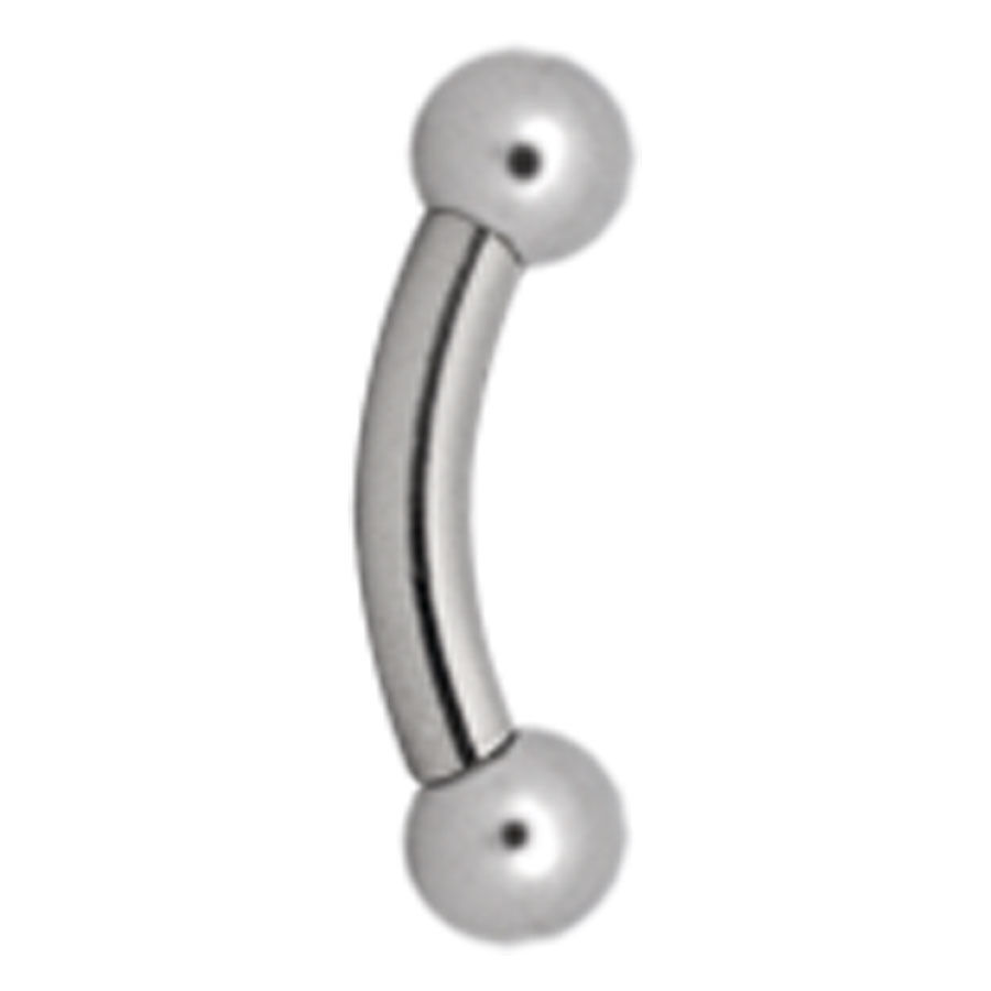 Banana piercing per ombelico in argento titanio con due sfere su sfondo bianco