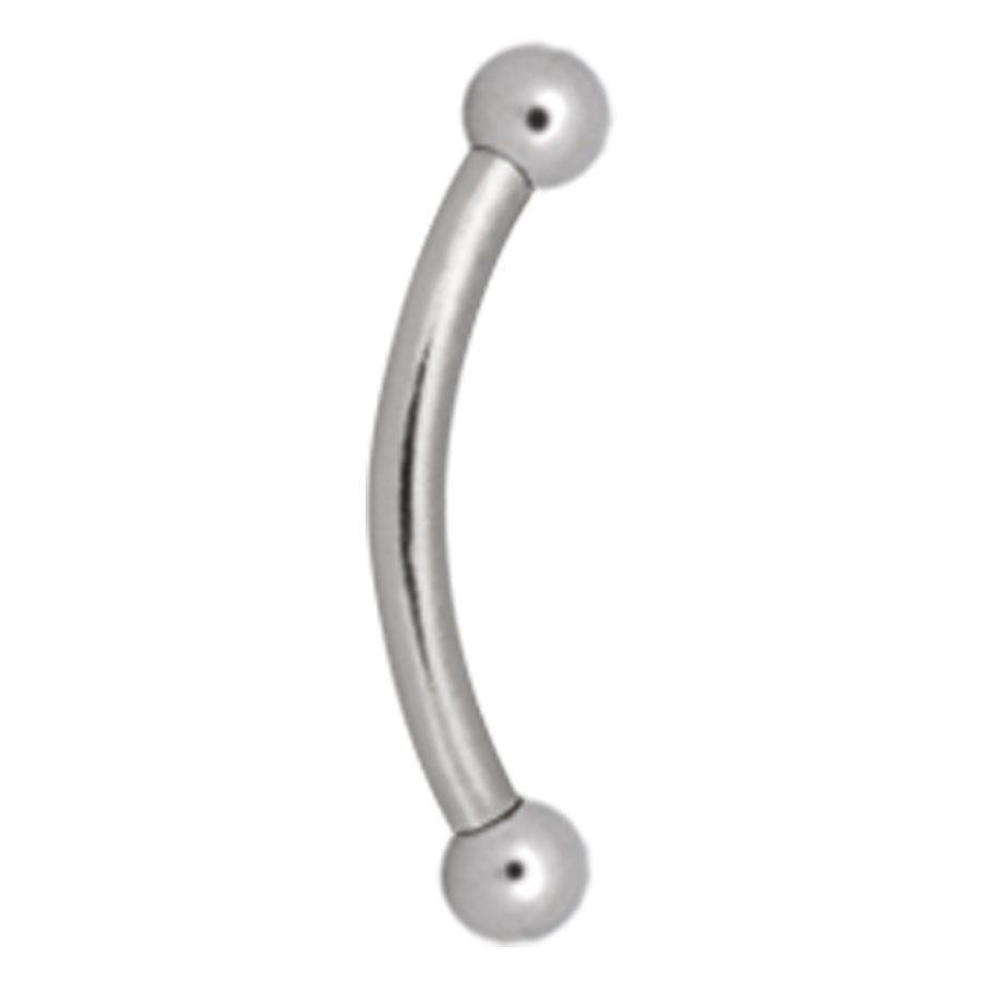Banana Bell in titanio argento con filettatura esterna e sfere su sfondo bianco