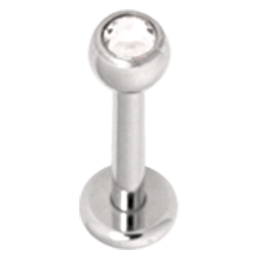 Labret in argento con pietra cristallo chiaro, lunghezza 7,0 mm, dimensione sfera 4,0 mm