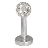 Labret argento con sfera cristallina su sfondo bianco