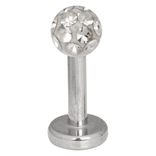 Labret argento con sfera cristallina su sfondo bianco
