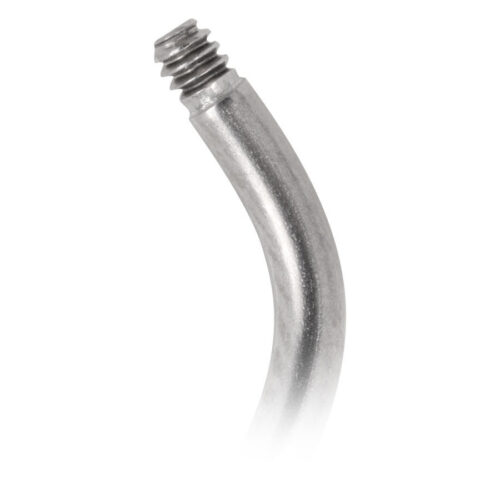 Bananabell in titanio argentato curvo con filettatura esterna su sfondo bianco