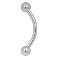 Piercing in titanio argento curvato con due sfere su sfondo bianco