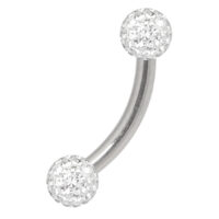Piercing in titanio argentato con sfere di cristallo chiaro su sfondo bianco