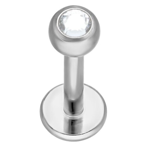 Labret argento con pietra cristallo chiaro su sfondo bianco