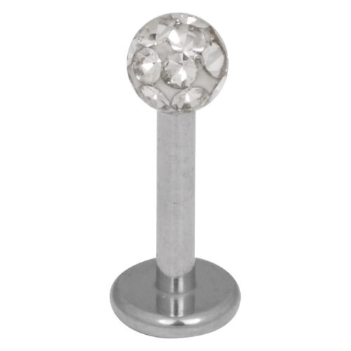 Labret in titanio argento con pietre cristalline, lunghezza 5mm