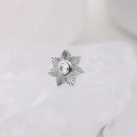 Inserto Push Fit argento a forma di stella con cristallo chiaro su sfondo bianco