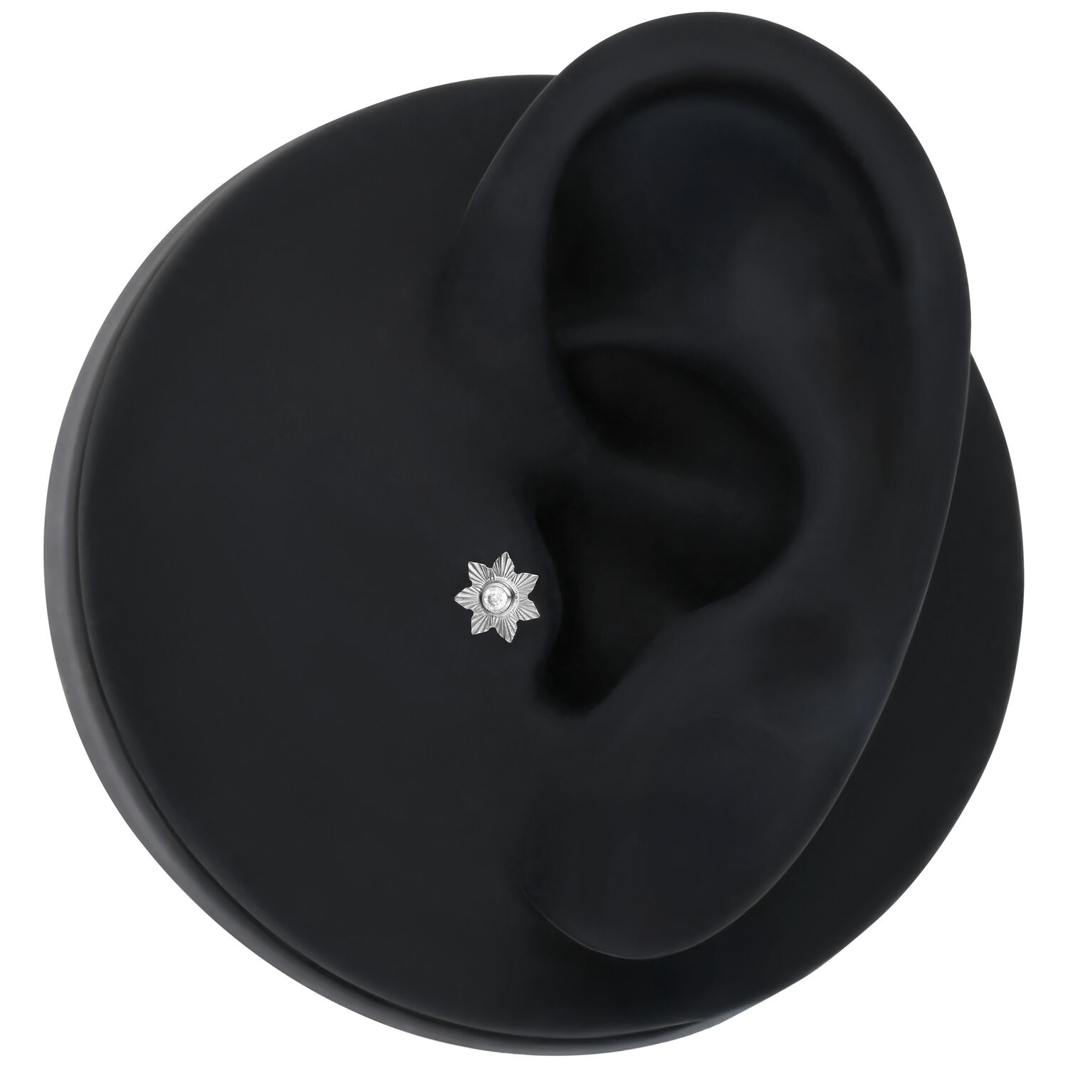 Accessorio Push Fit argento a forma di gelsomino su sfondo nero