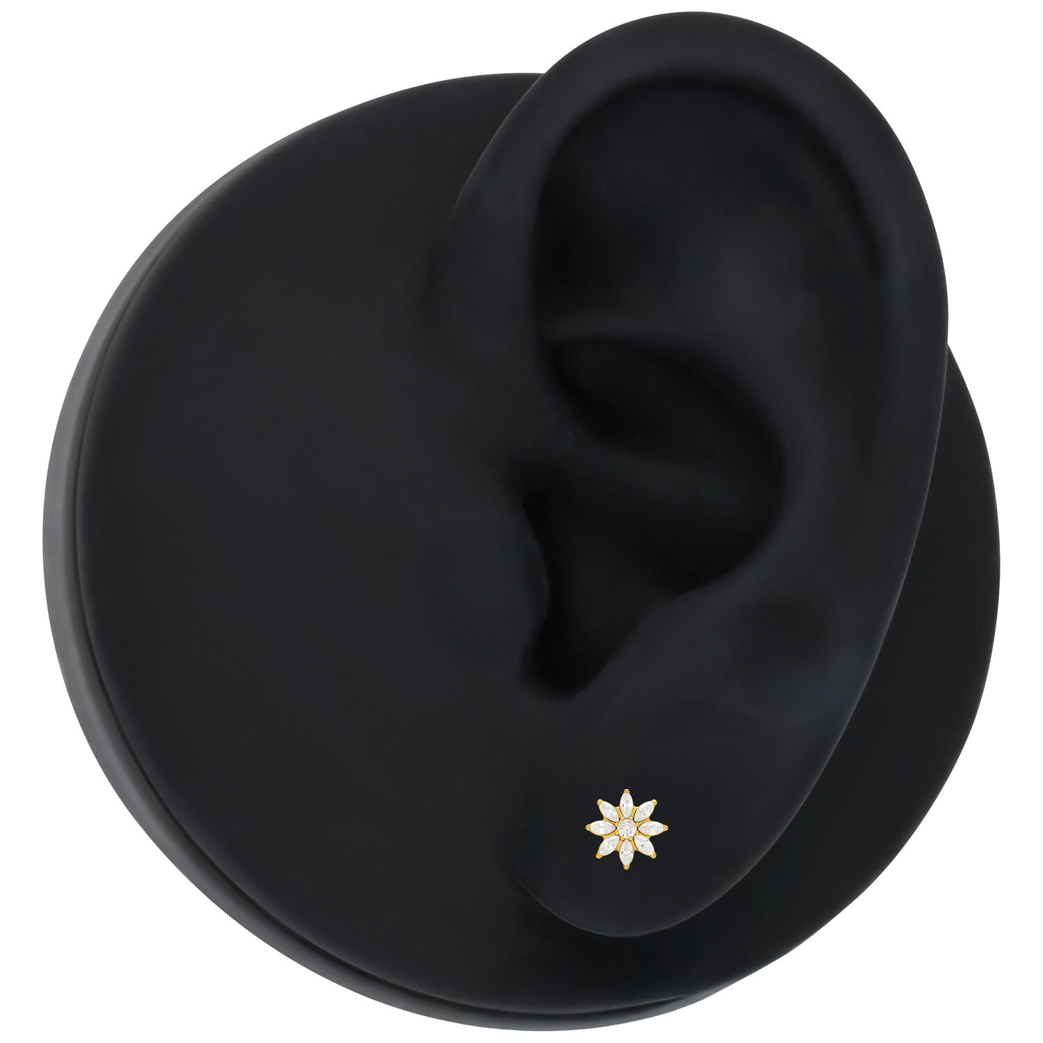 Aureo Ice Flower Accessorio su modello di orecchio nero