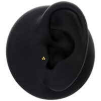 Modello di orecchio nero con inserto Trinity Push Fit dorato su sfondo neutro