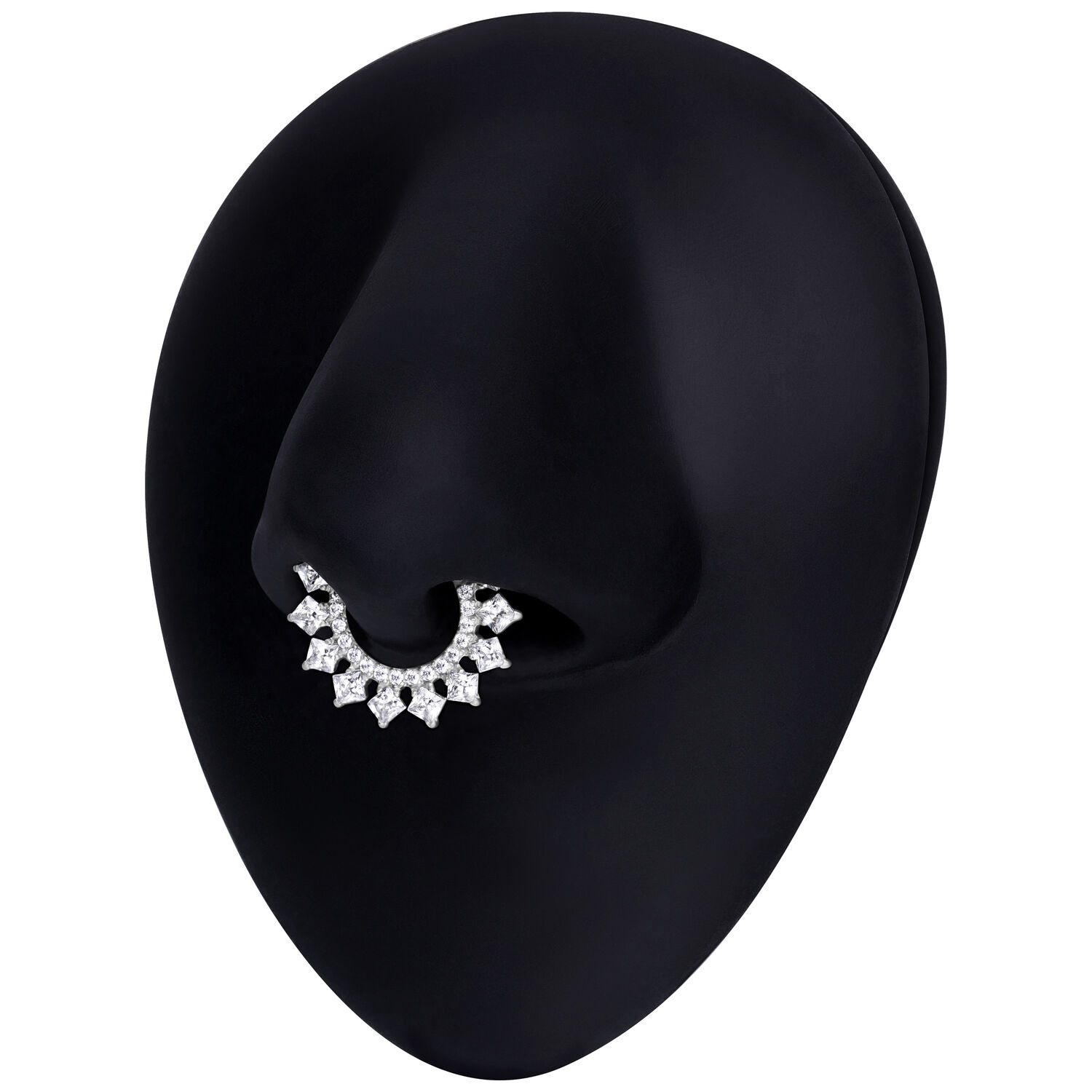 Clicker per setto in argento con cristalli su testa modello nera