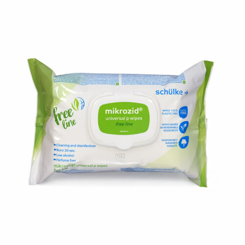 Confezione Mikrozid Wipes Free Line su sfondo bianco
