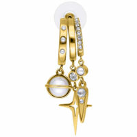 Orecchini Pearl Starlight dorati Orecchini dorati con perle e cristalli scintillanti su sfondo bianco