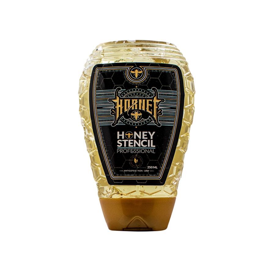 Bottiglia trasparente di Honey Stencil con etichetta nera, 250 ml