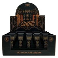 Tattoo Cura Crema Shots Box di Wildcat Scatola nera con Tattoo Cura Crema Shots, scritta decorativa, marchio Wildcat