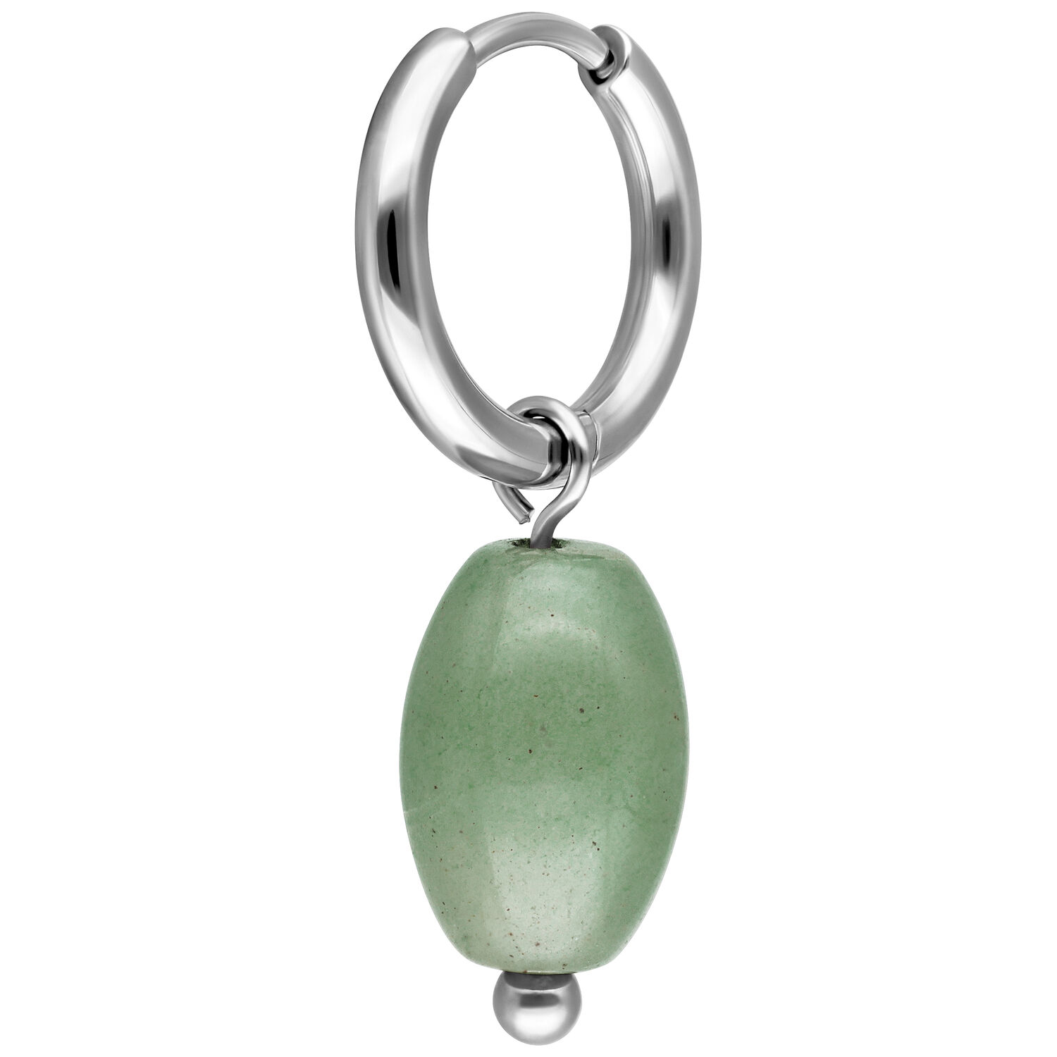 Creola d'argento con pendente in avventurina verde su sfondo bianco