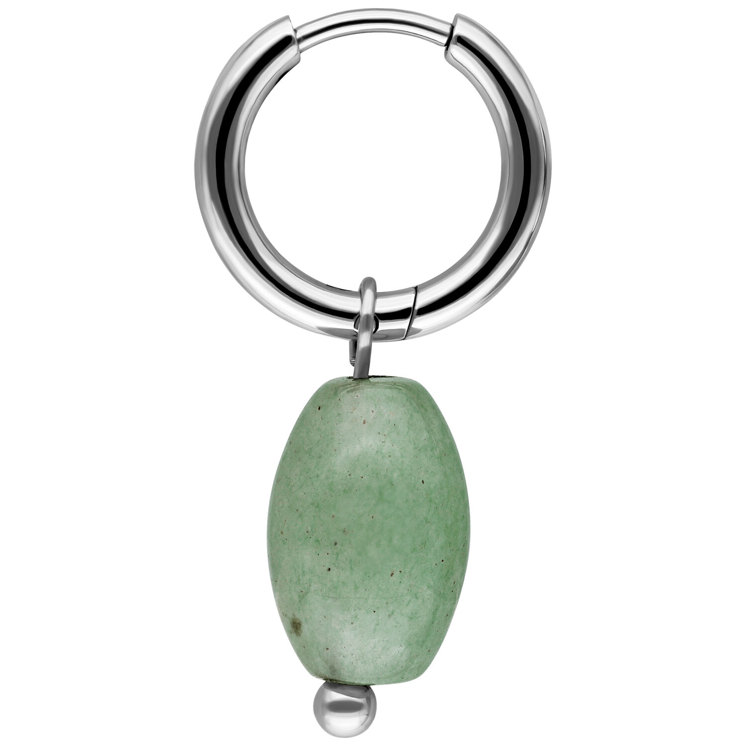 Orecchino in argento con pendente in avventurina verde su sfondo bianco