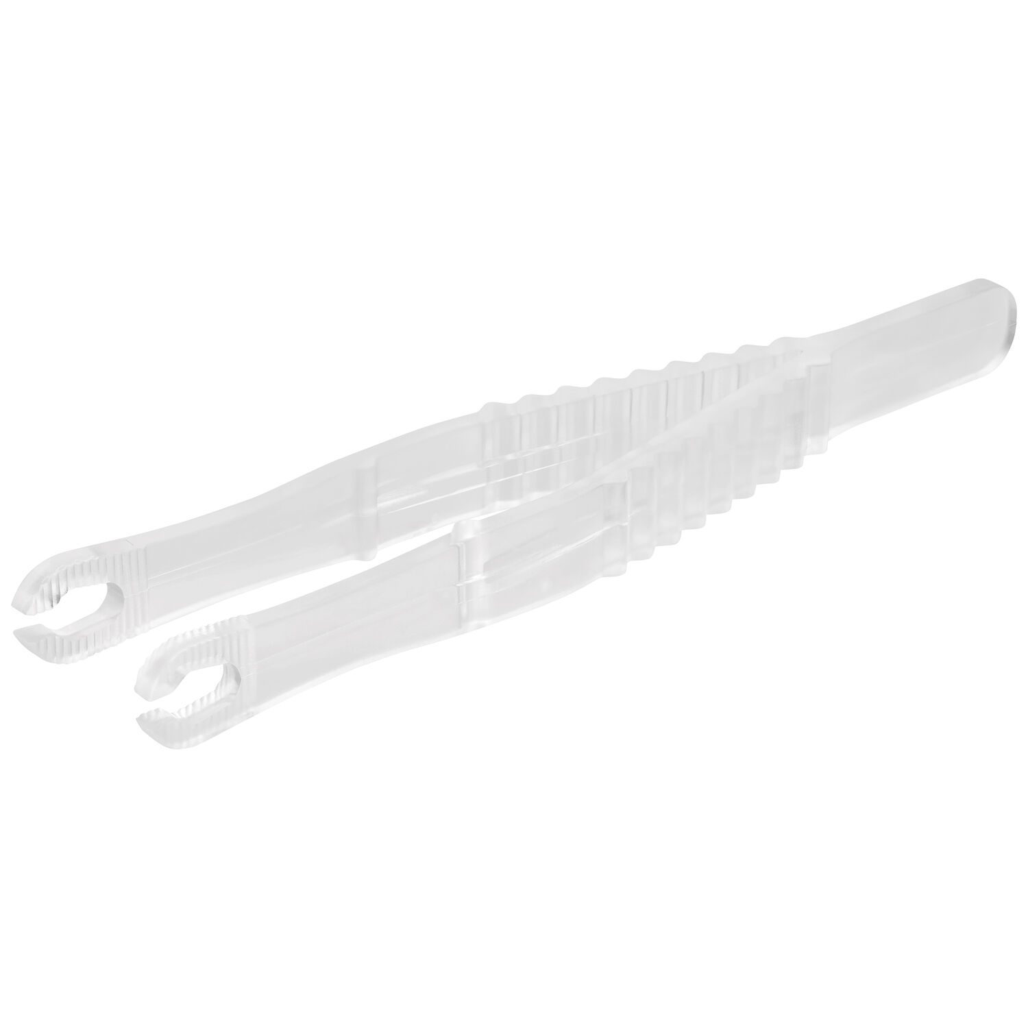 Pinze per piercing sterili trasparenti su sfondo bianco