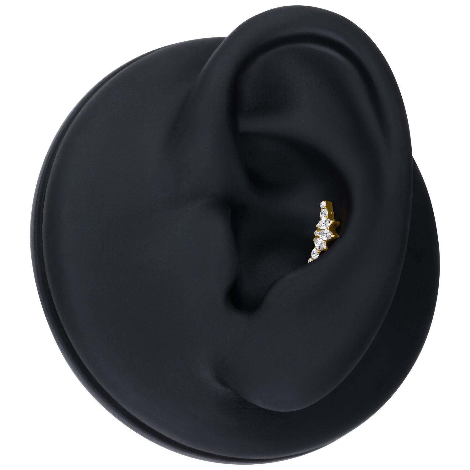 Inserto Tiara dorato Push Fit con cristalli Inserto Tiara dorato con cristalli chiari su modello di orecchio nero