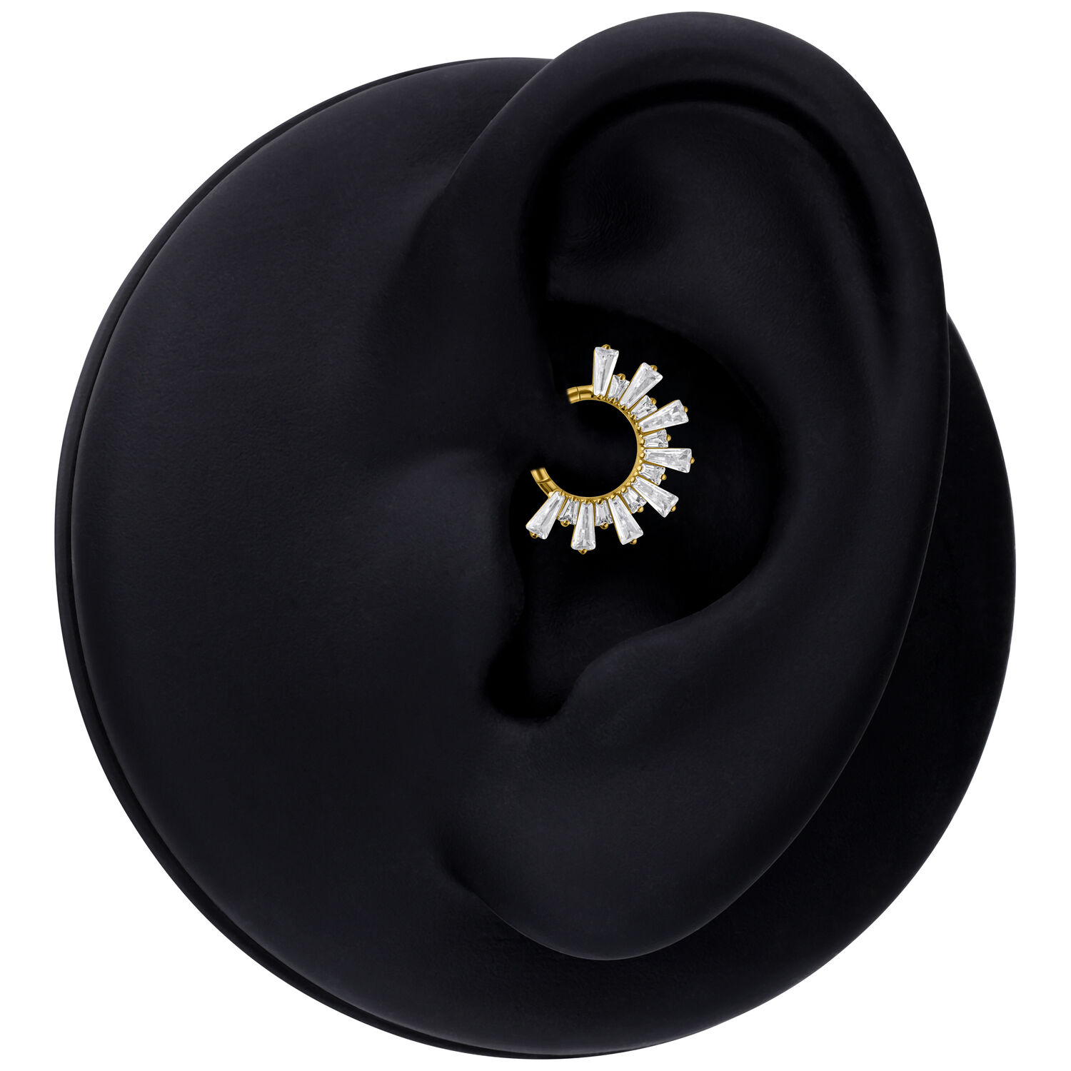 Goldener Septum Clicker mit Kristallen in schwarzem Ohrmodell