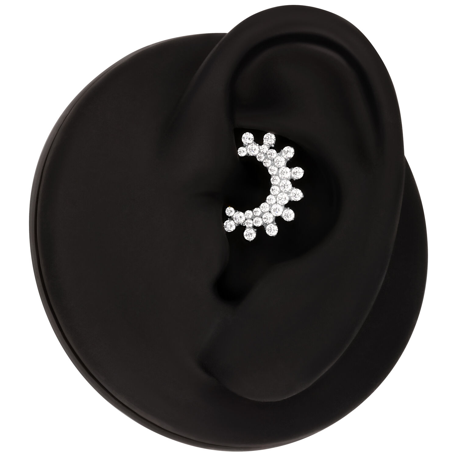 Clicker per setto nasale argento con cristalli scintillanti, presentato su sfondo nero