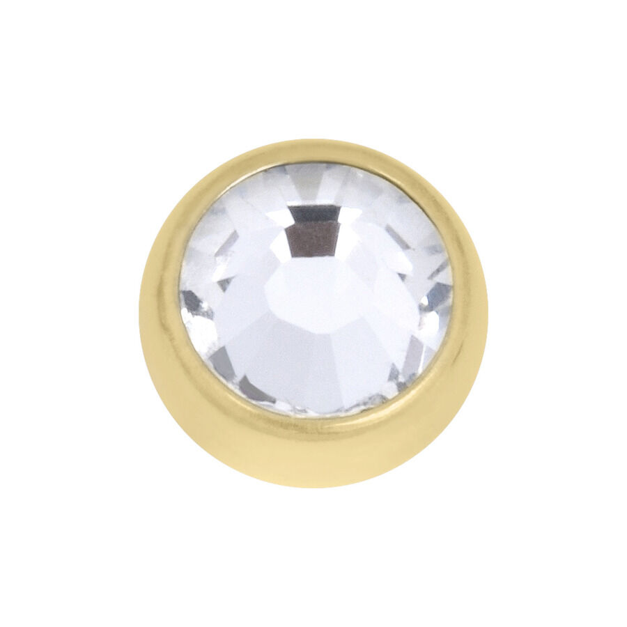 Accessorio in oro 18k con grande cristallo sfaccettato su sfondo bianco