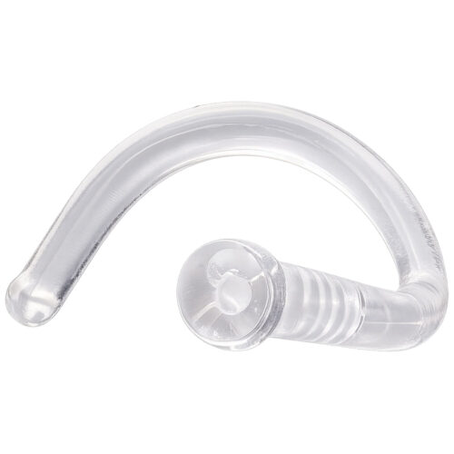 Piercing al naso trasparente con disco bianco su sfondo bianco