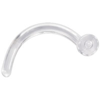 Piercing naso trasparente in Bioplast con disco bianco su sfondo bianco