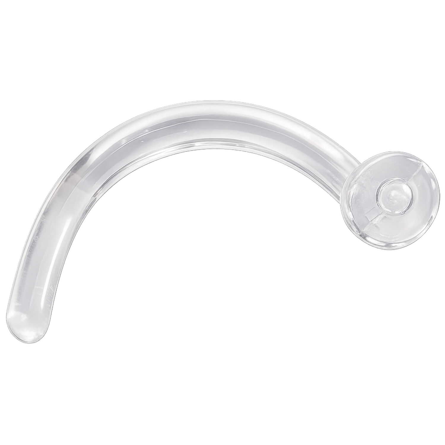 Piercing naso trasparente in Bioplast con disco bianco su sfondo bianco