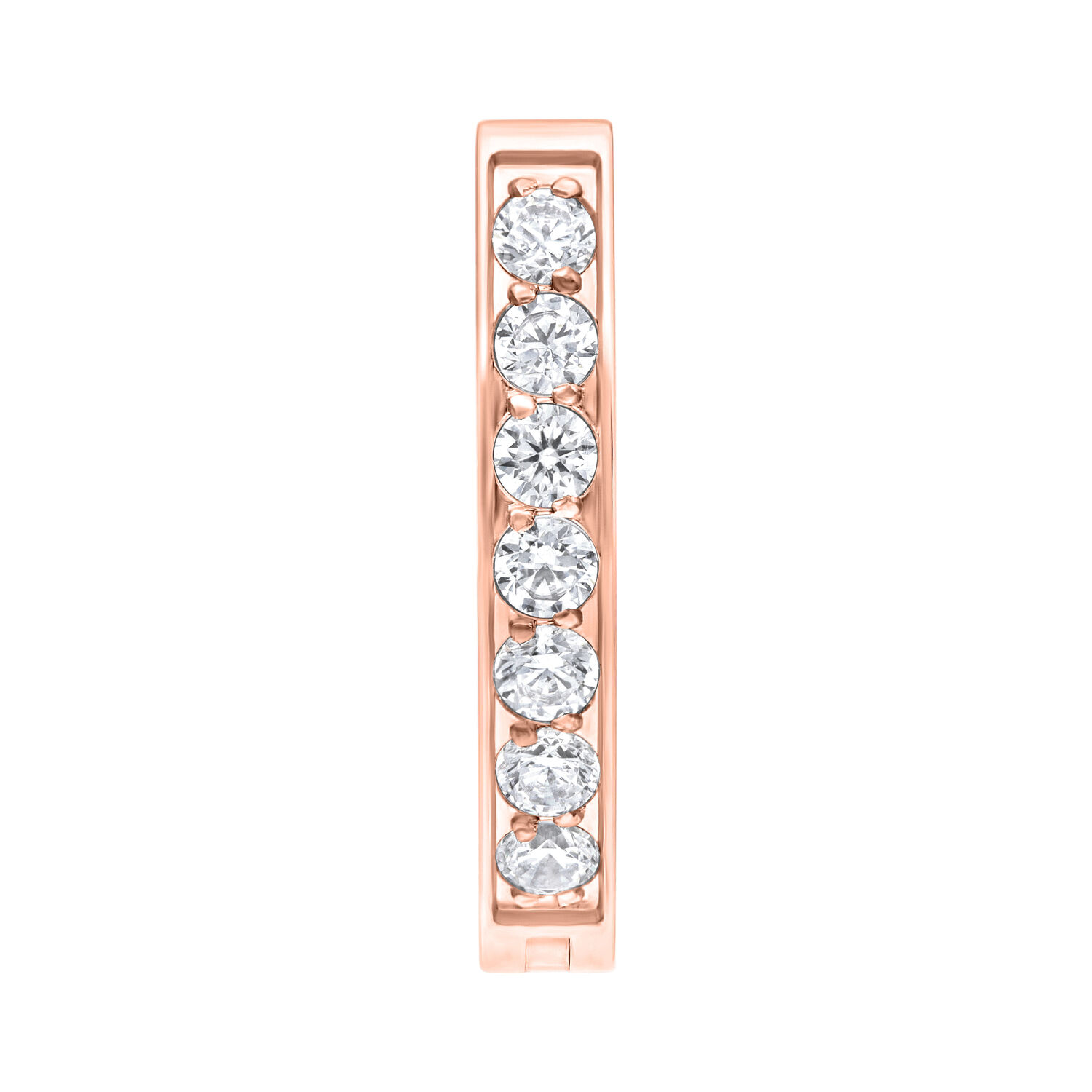 Clicker per ombelico in oro rosa con sei cristalli chiari su sfondo bianco