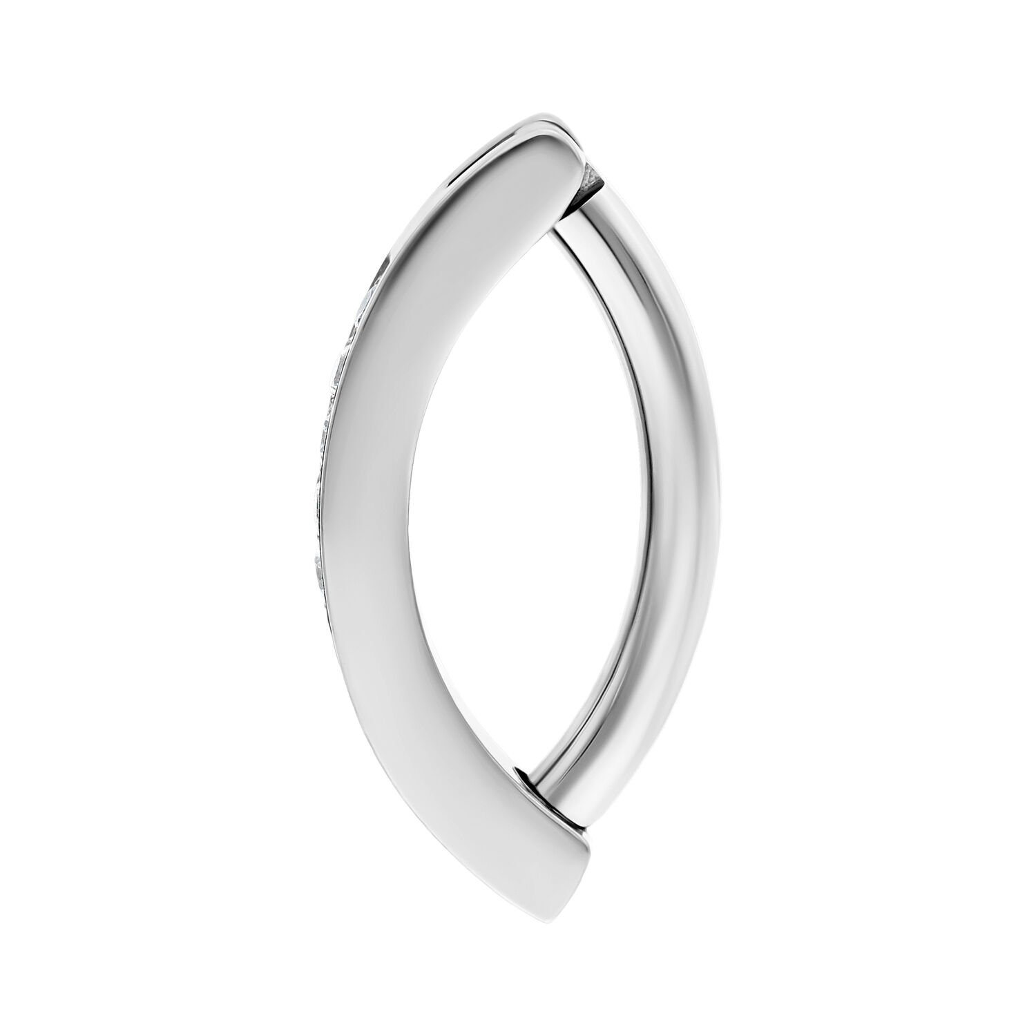 Clicker per ombelico color argento con cristalli su sfondo bianco