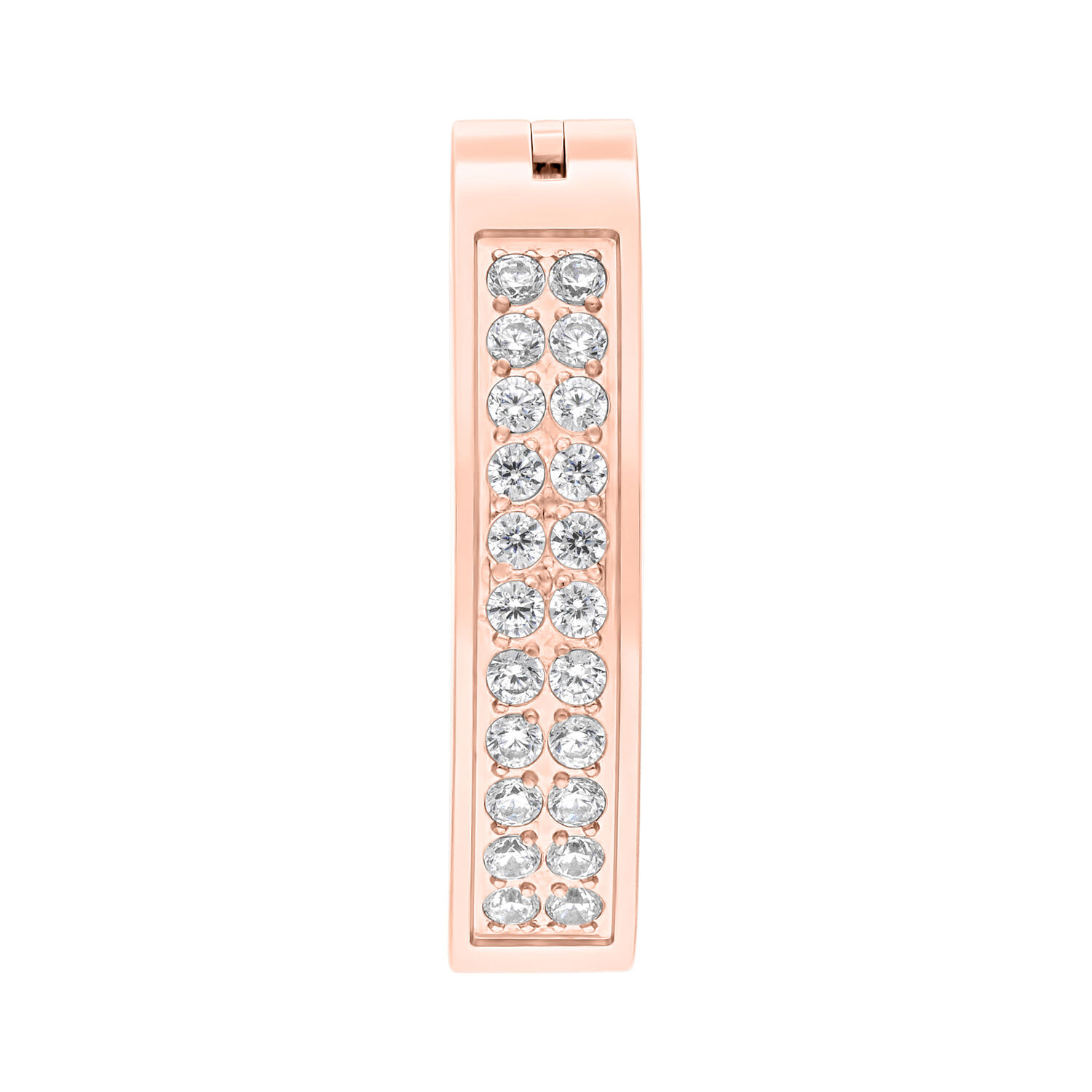 Clicker per ombelico in oro rosa con doppia fila di cristalli su sfondo bianco