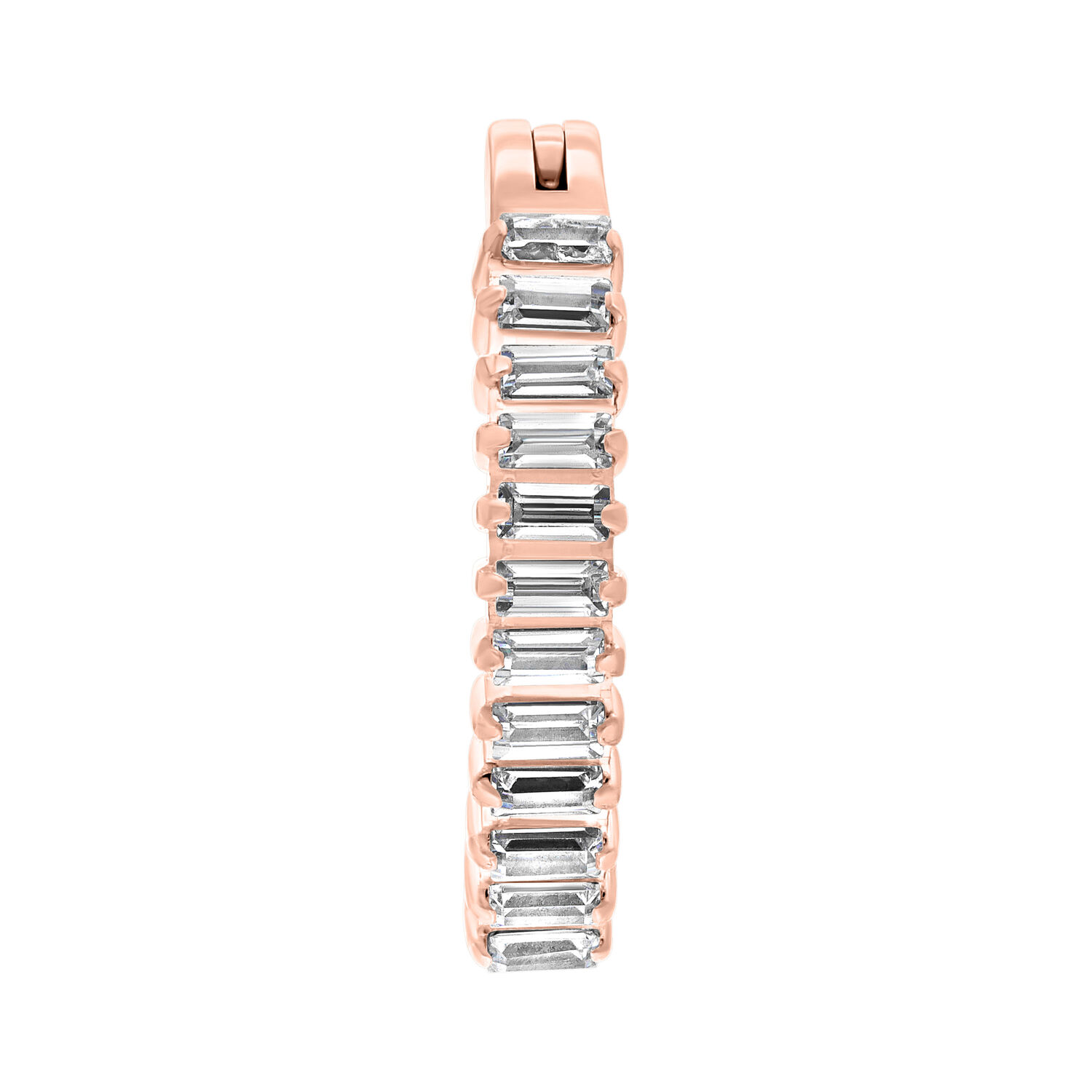 Clicker per ombelico in oro rosa con cristalli chiari su sfondo bianco
