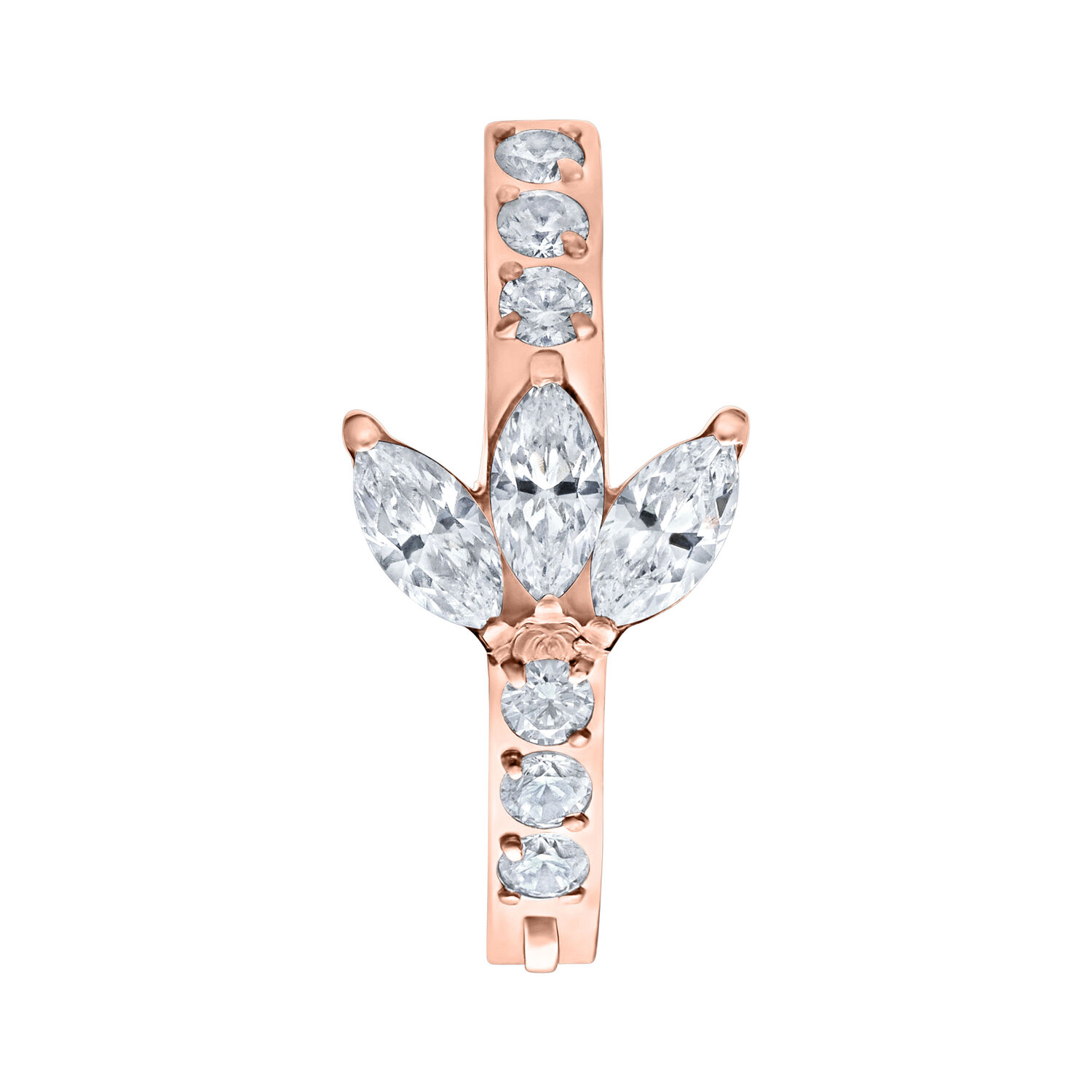 Clicker all'ombelico in oro rosa con cristalli chiari su sfondo bianco