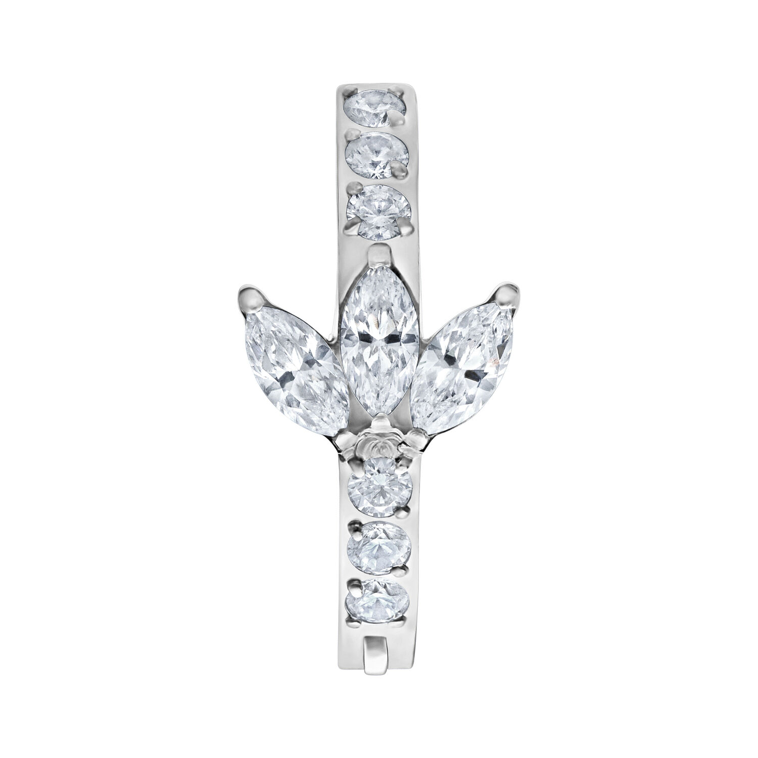 Clicker per ombelico argento con pietre cristalline su sfondo bianco