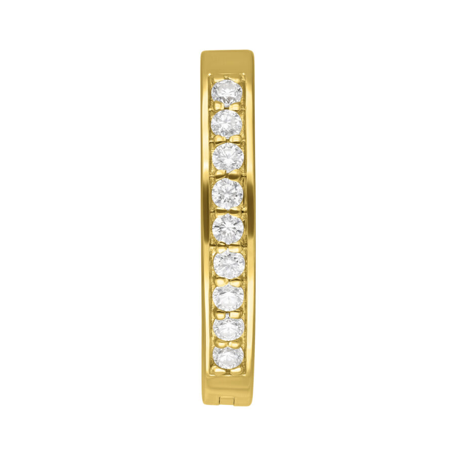 Anello per ombelico in oro con cristalli di moissanite su sfondo bianco