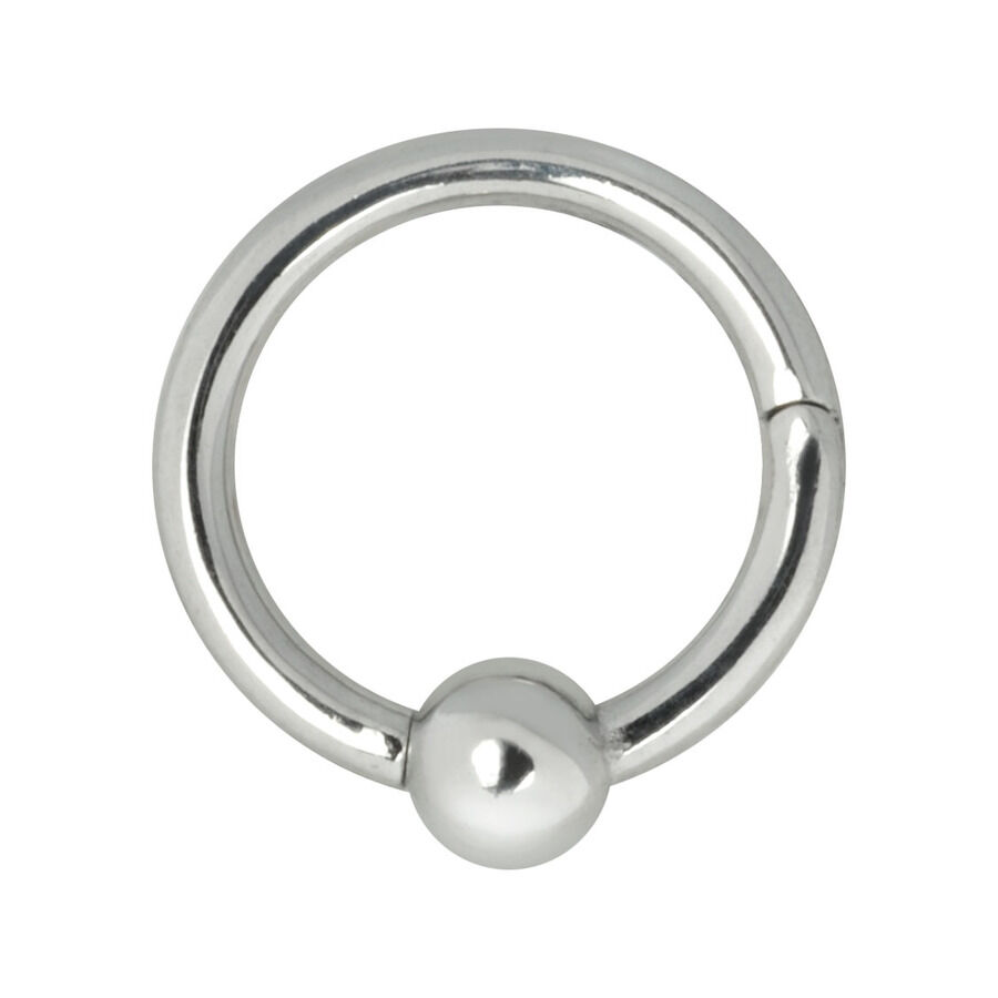 Clicker ad Anello con Chiusura a Sfera in Acciaio Argento Clicker ad anello con chiusura a sfera in acciaio chirurgico argento su sfondo bianco